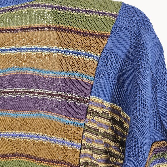 Luxury Cotton Womens XS Knit Boho Retro Style Granny Hippy Stripe Fall Cardigan - Picture 8 of 12